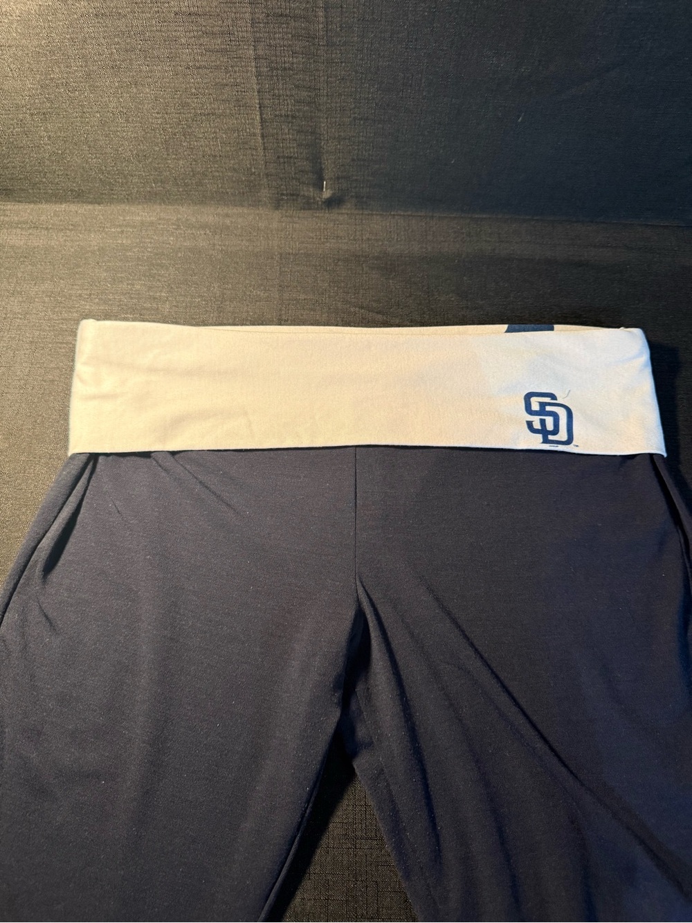 Fold-Over Waist Navy Leggings with Cream Band and SD Accent